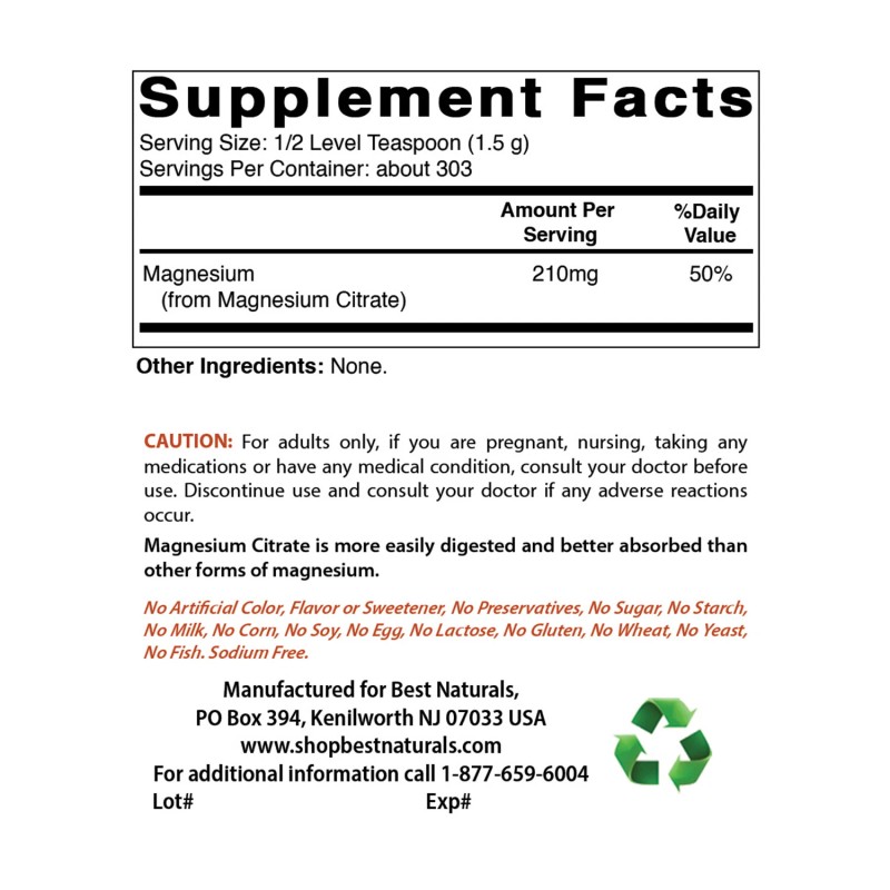 Citrato de magnesio Best Naturals 1 lb