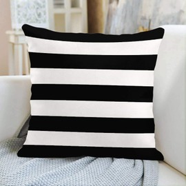 Emvency Throw Pillow Cover Horizontal Black and White Stripe Wide Decorative Pillow Case Home Decor Square 20 x 20 Inch Pillowcase