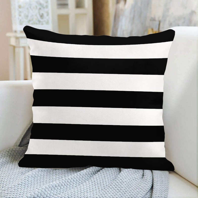 Emvency Throw Pillow Cover Horizontal Black and White Stripe Wide