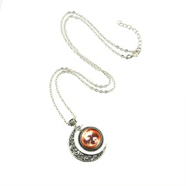 Silver Crescent pendant Phoenix pendant necklace phenix jewelry Fenghuang necklace Charm gifts 22"