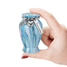 Memorials - Urnas pequeñas para cenizas humanas, recuerdo de aluminio, mini urnas para cenizas con dije de ala de ángel, urna de entierro decorativa, urna de cremación funeraria, para mujeres y