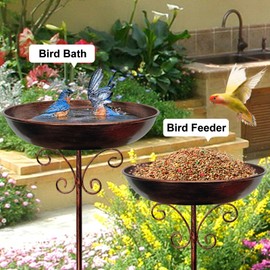 Restorgan Bird Bath for Garden, 32In Metal Vintage Freestanding Birdbaths & Supports, Upgraded 5-Pronged Base, Bird Baths Feeder Bowl for Outdoors Garden Patio Yard Lawn Decor