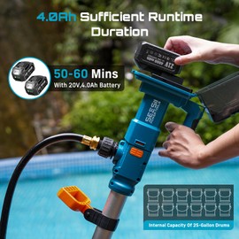 SEESII Cordless Stick Water Transfer Pump, with 2×4000mAh Batteries&Charger, Detachable Battery Pod, 740GPH 21V Handheld Sump Pump for Pool/Garden/Basement/Pond/RV Pool/Boat Well/Rain Barrels