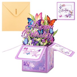 Butterfly Flower Pop Up Birthday Cards, 3D Happy Birthday Cards Box for Women, Pop-up Gift Box with Envelope and Blank Cards for Grandma Wife Daughter Her Girl, New Year Easter Mother's Day