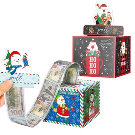 JWSCYSY 2Pcs Christmas Money Box for Cash Gift Pull, Money Holder Cash Gift for Kids Adults, DIY Fun Holiday Cash Box, Surprise Gift Box for Family, Includes 100Pcs Transparent Bags