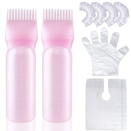 Cosywell Root Comb Applicator Bottle 6 Ounce 2Pack Hair Dye Applicator Brush Applicator Bottle for Hair Root Comb Color Applicator Bottle with Graduated Scale (Pink)