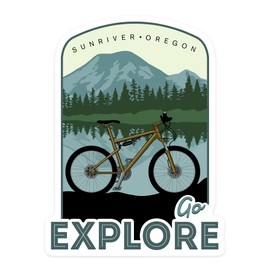 Die Cut Sticker Sunriver, Oregon, Go Explore, Bike, Contour Vinyl Sticker 3 to 6 inches, (Waterproof Decal for Cars, Water Bottles, Laptops, Coolers), Large
