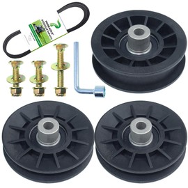 POSEAGLE 2 Pack 532194326 V-Groove Idler Pulley with 532194327 Flat Idler Pulley 592855201 Belt 1/2x93 and Hardware Kit for Husqvarna YTH22v46 YTH24v48 YTH20k46 YTH2348 YTH1542xp LGT2654 Ride Mowers