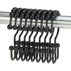 Shower Curtain Hook yyangz 12PCS Black Stainless Steel Shower Curtain Rings, Metal Double Glide Rollers Shower Hooks for Bathroom Shower Curtain Rods,Double Shower Hook
