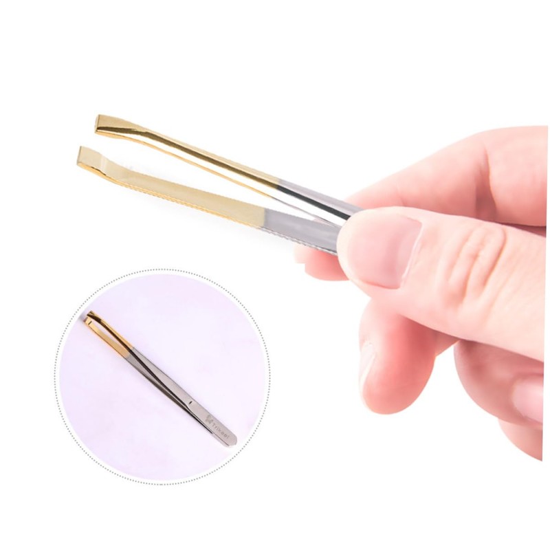 Ipetboom 1set Electroplated Stainless Steel Eyebrow Tweezers with Flat Mouth