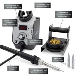 GALLUNOPTIMAL Pionier Soldering Station 110 - 68 Watt - Temperature Regulated - with Temperature Display and Temperature Sensor - Ergonomic Handle - 80°C to 480°C