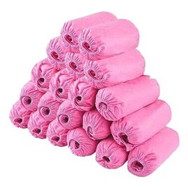 Disposable Shoe Covers 200PCS Non-Slip Durable Indoor Boot Overshoes Protector Thicked Non-Woven Shoe Covers for Carpet Floor Protection Construction Offices One Size Fits All Pink