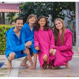 ALLEN & MATE Unisex Bathrobe with Zip 100% Terry Cotton Towelling Adult Hooded Drying Dressing Gown - Ideal for Men & Women (XXL, Pink)