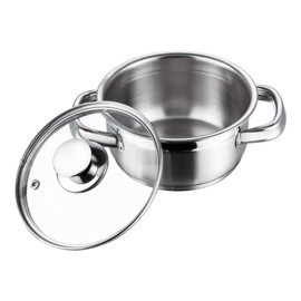 Vinod Bremen Stainless Steel Saucepot with Glass Lid 1 Litre, 14 cm | 2.5mm Thick Base | Riveted Sturdy Handle | | Induction and Gas Base - Silver