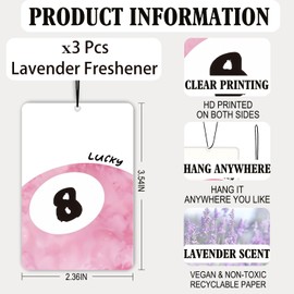 ChenCraty Trendy Coquette Pink Bow Lavender Car Air Freshener 3 Pcs, Preppy Disco Ball Lucky 8 Ball Air Freshener Hanging Decor for Cars Closet Drawer Books, Cute Accessories Gifts for Women Girls
