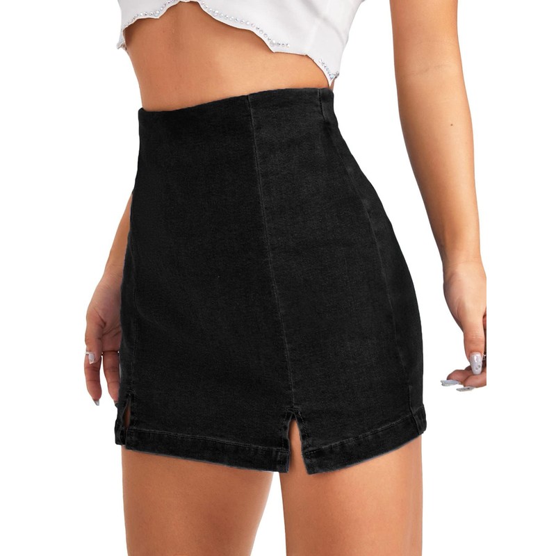 Floerns Women's Casual Split Hem High Waist Denim Skorts Skirt