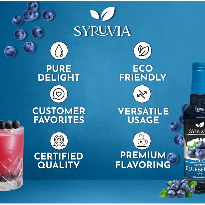 Syruvia Sugar Free Blueberry Syrup 25.4 fl oz, for Beverages,