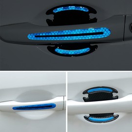 8 Pcs Universal Car Door Scratch Protector Reflective Stickers Door Handles Paint Scratches Protective Film Vinyl (Blue)