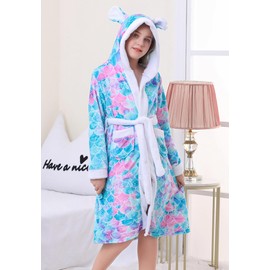 Funnycokid Girls Robes Size 10-12 Mermaid Kids Hooded Bathrobe Soft Fleece Pajamas Plush Flannel Sleepwear 10-12 Years