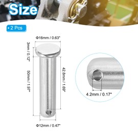 PATIKIL 12 x 50 mm Single Hole Clevis Pins, 2 Pcs 304 Stainless Steel Flat Head Pin for Hitch Pin Lock Link Hinge Systems, Silver