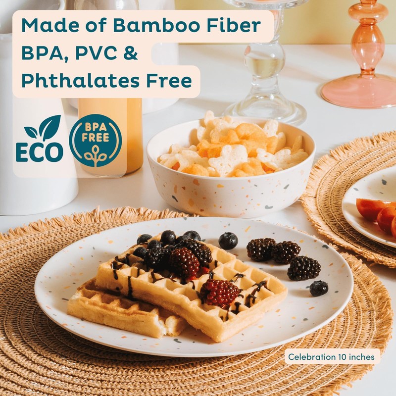 4-Pack Bamboo Fiber Dinner Plates - Alternative for Plastic Plates,