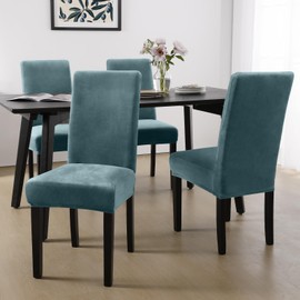 MOSAYT Velvet Dining Chair Covers Set of 4 - Stretch Slipcovers with Thick Removable Fabric for Parsons Chairs, Washable Seat Protectors for Kitchen, Banquet & Home Decor, Teal