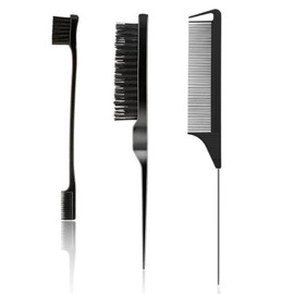 LBJFYHJN Pack of 3 Black Sleek Bun Brush, Edges Brush, Hair Comb for Hairdressers, Women and Children