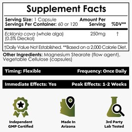 Nootropics Depot Ecklonia cava Capsules | 250mg | 0.5% Dieckol | Brown Seaweed | 120 Count
