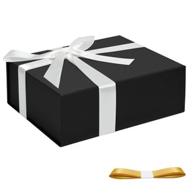 Conchpeople Gift Box 1 Pack, 7.8x7x3.1 Inches Gift Box with Magnetic Lid for Presents,Small Gift Boxes with Ribbon for Valentine's Day, Wedding Birthdays Present, Graduation Storage (Black)