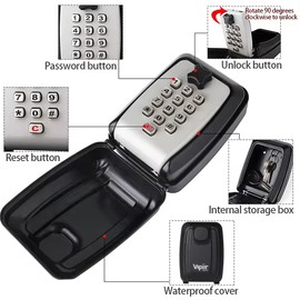 ViperSafe - Outdoor Wall Mounted Key Safe Box with 12-digit combination lock and Weatherproof cover, Ideal for Home/Garage/Office/School & Home Rentals (Grey) - 12 Months Warranty