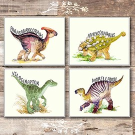 Dinosaur Wall Art Prints Bedroom Decor (Set of 4) - Unframed - 8x10s