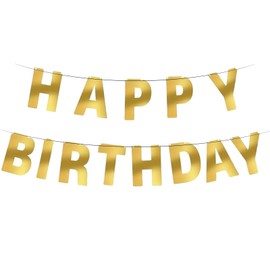 Happy Birthday Banner Bright Golden Birthday Sign Party Decorations Custom Banner Kit Can be Reused Happy Birthday Decor With 2 Wires and 1 Threading Device (Bright Golden)