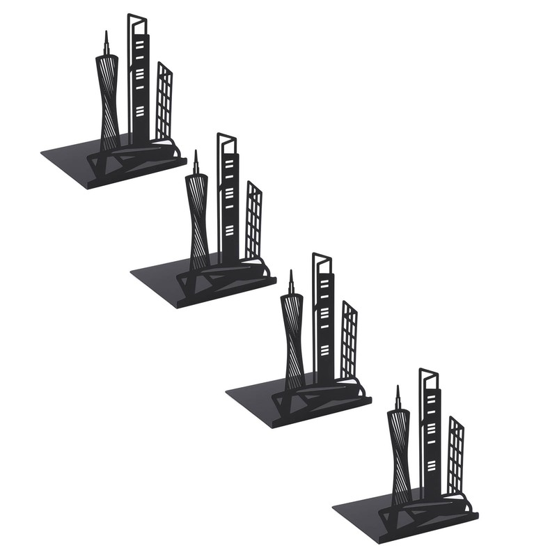 4pcs Bookends Black Architectural Style Decorative Non Slip Metal Desktop