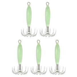 PATIKIL 12g Luminous Squid Jig Hooks, 5 Pcs Cuttlefish Sleeve Saltwater Fishing Lures Bait Jig Glow in Dark with 12 Stainless Steel Needles, Green