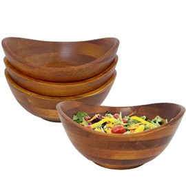 Woodard & Charles Set of 4 Individual Wood Serving Bowls for Salad, Fruit, Snacks, Nuts Candy and More, 7" x 6 1/2" x 3"