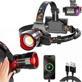 Linterna Frontal Recargable 500000 Lúmenes,12 Modos De Iluminación LED,Zoom,Ipx7 Impermeable,Sensor De Movimiento,Apta Para Correr,Camping,...        