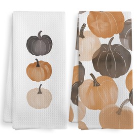 XNXLDYLH Vintage Fall Pumpkin Kitchen Towels and Dishcloths Sets of 2, Fall Autumn Thanksgiving Black Pumpkin Decor Dish Hand Tea Towels for Bathroom Kitchen, Cottagecore Harvest Room Decor, 16x24Inch