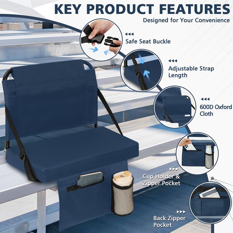 Besunbar Stadium Seats for Bleachers 2 Pack w/Back Support Bleacher