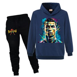 Xpialong Boys Girls Ronaldo Football Fans for Kids Football Hoodie+Pants Cotton Tracksuit Set (Royal Blue,5-6 Years,5 Years,6 Years)