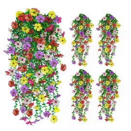IDEVRE 4 Pcs Artificial Hanging Flowers for Outdoors, Spring Summer Decor,UV Resistant Fake Flowers, Faux Plants for Outdoor Planters, Hanging Daisy Mums (Mixed Color)