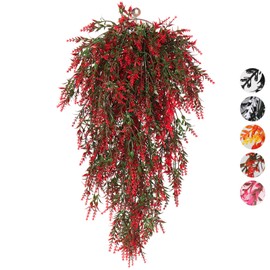 RECUTMS Artificial Lavender Flowers Fake Hanging Flowers Uv Resistant for Outdoors Fake Wall Hanging Fake Plants for Garden Wedding Party Farmhouse Decor 4 Pieces (Red)