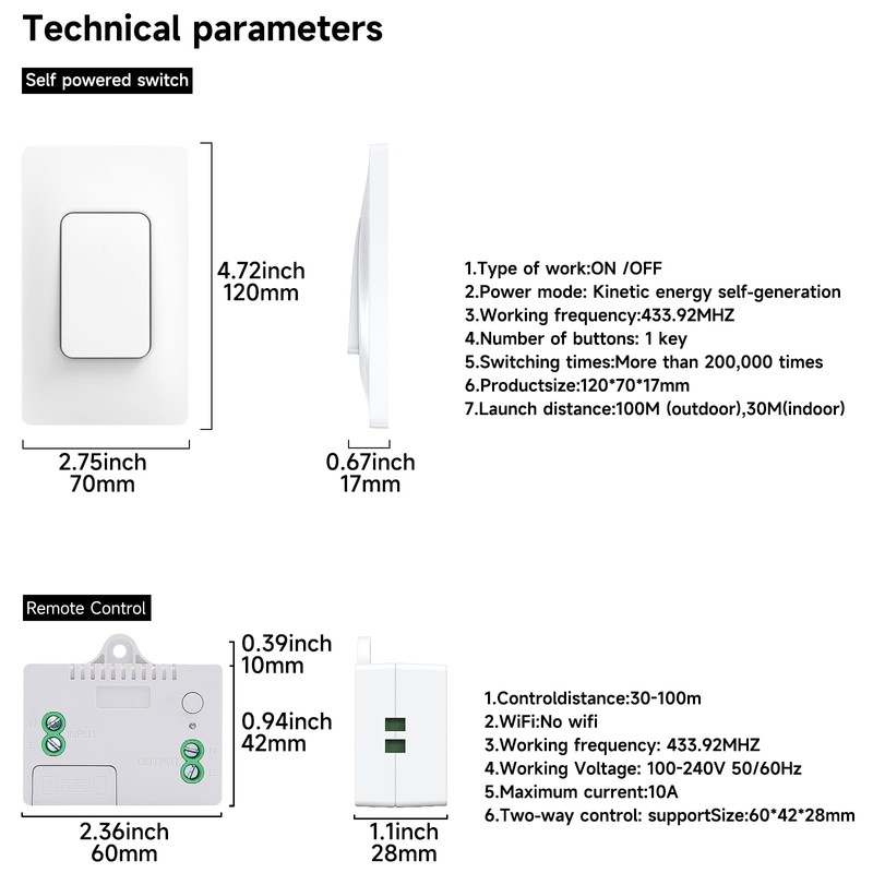 Cerhot Self Powered Wireless Light Switch Kit Remote Light Switches