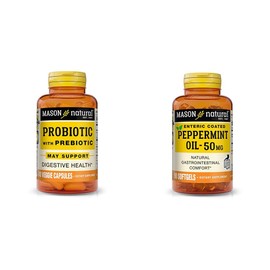 MASON NATURAL MASON NATURAL Normal Digestive Function, Improved Gut Health and Natural Gastrointestinal Comfort Bundle of Probiotic with Prebiotic, 40 Veggie Capsules + Peppermint Oil 50 mg, 90 Softgels