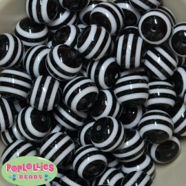 poplollies beads 20mm Black and White Stripe Resin Chunky Bubblegum Beads Lot 20 pc.