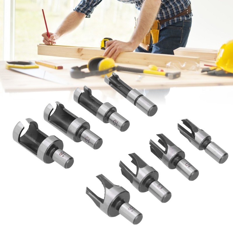 8Pcs Wood Plug Drill Bit Cutter Carbon Steel Industrial Barrel