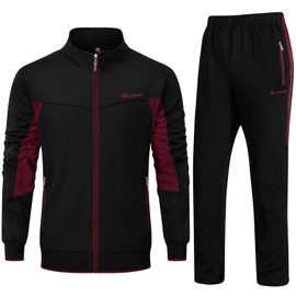 Rdruko Men's Tracksuit Athletic Full Zip Casual Sports Outfit Jogging Gym Sweatsuit(Black+Red,US M)
