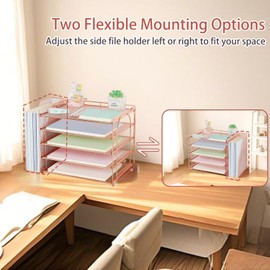 AUPSEN Rose Gold Desk Accessories Organizer,5-Tier Desktop Paper File Organizer with Adjustable File Holder, Office Desk Accessories for Office Supplies