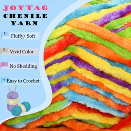 Velvet Chenille Yarn for Crocheting Bright Rainbow Velvet Yarn Fluffy Yarn Plush Yarn Thick Bulky Chunky Chenille Velvet Yarn Soft Baby Blanket Yarn for Crocheting hand Knitting 3*100g-Bright Rainbow