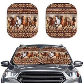 JUDENTIDOS Windshield Sun Shade Southwest Native American Navajo Aztec Horse Front Window Sunshade Cover Sun Visor Protector Universal Windshield Cover Sun Shade Fit Car, Truck, SUV