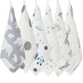 norinori Baby Muslin Face Cloths Pack of 6 Newborn Muslin Squares 100% Soft Bamboo Cotton Multi-Purpose Baby Towels 25 x 25 cm Children's Bath Towel for Boys and Girls Random Colour
